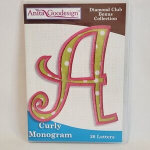 Anita Goodesign Curly Monogram Embroidery Designs CD‎ 26 Letter Diamond Club